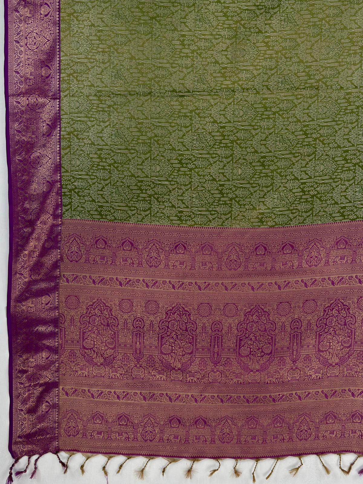 MIMOSA Green Kanjivaram Art Silk Saree — pallu and zari work detail