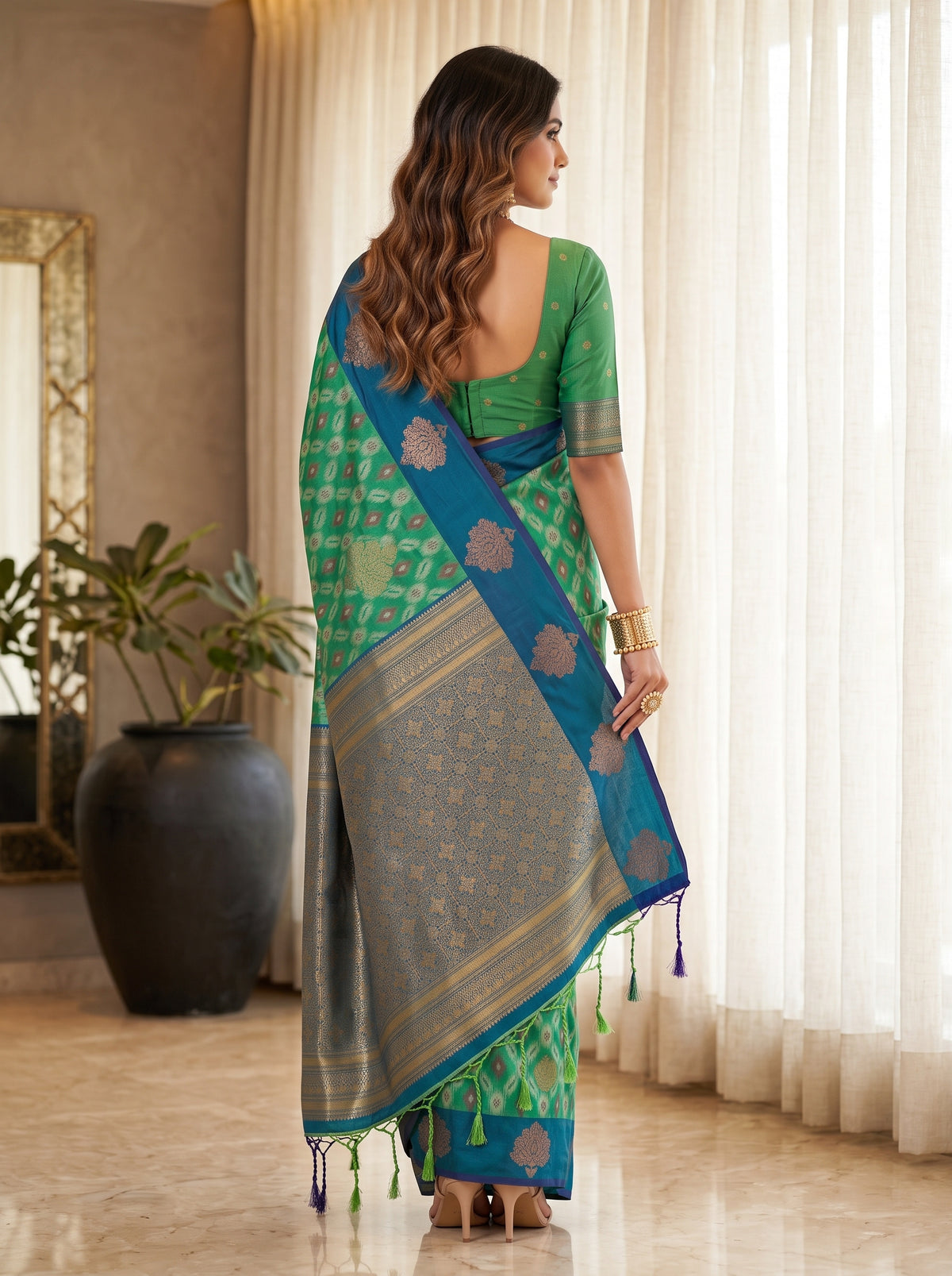 MIMOSA Rama Pochampally Saree — pose 2 styling detail