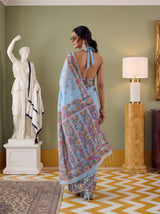 MIMOSA Blue Banarasi Linen Saree — pose 7 styling detail