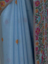 MIMOSA Blue Banarasi Linen Saree — fleets shot full lifestyle