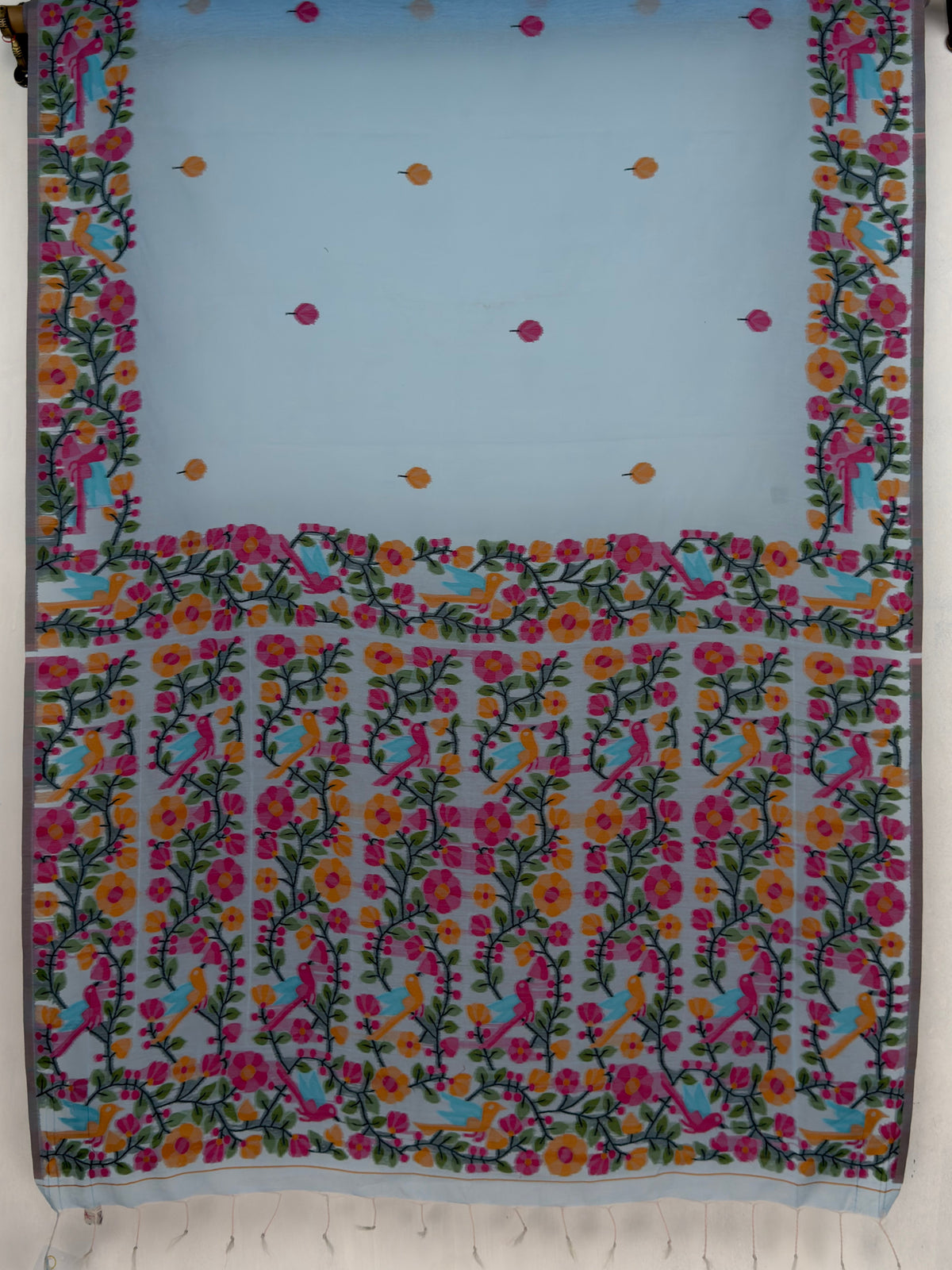 MIMOSA Blue Banarasi Linen Saree — pallu and zari work detail