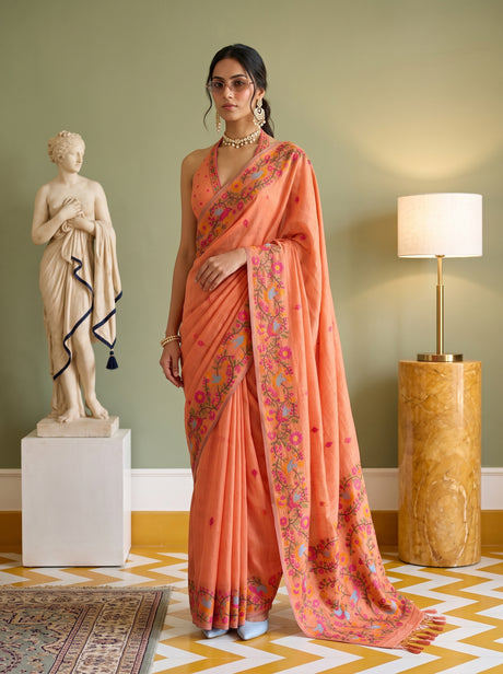 MIMOSA Gajari Banarasi Linen Saree — front view on mannequin