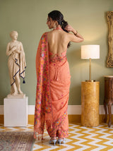 MIMOSA Gajari Banarasi Linen Saree — pose 2 styling detail