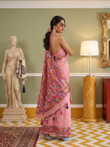 MIMOSA Peach Banarasi Linen Saree — pose 5 styling detail