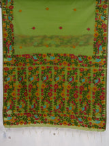 MIMOSA Parrot Green Banarasi Linen Saree — pallu and zari work detail