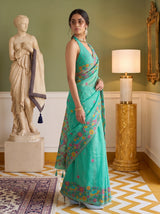 MIMOSA Rama Banarasi Linen Saree — pose 9 styling detail