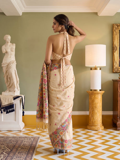 MIMOSA Tussar Banarasi Linen Saree — pose 2 styling detail