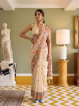 MIMOSA Tussar Banarasi Linen Saree — pose 4 styling detail