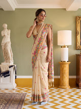MIMOSA Tussar Banarasi Linen Saree — pose 5 styling detail