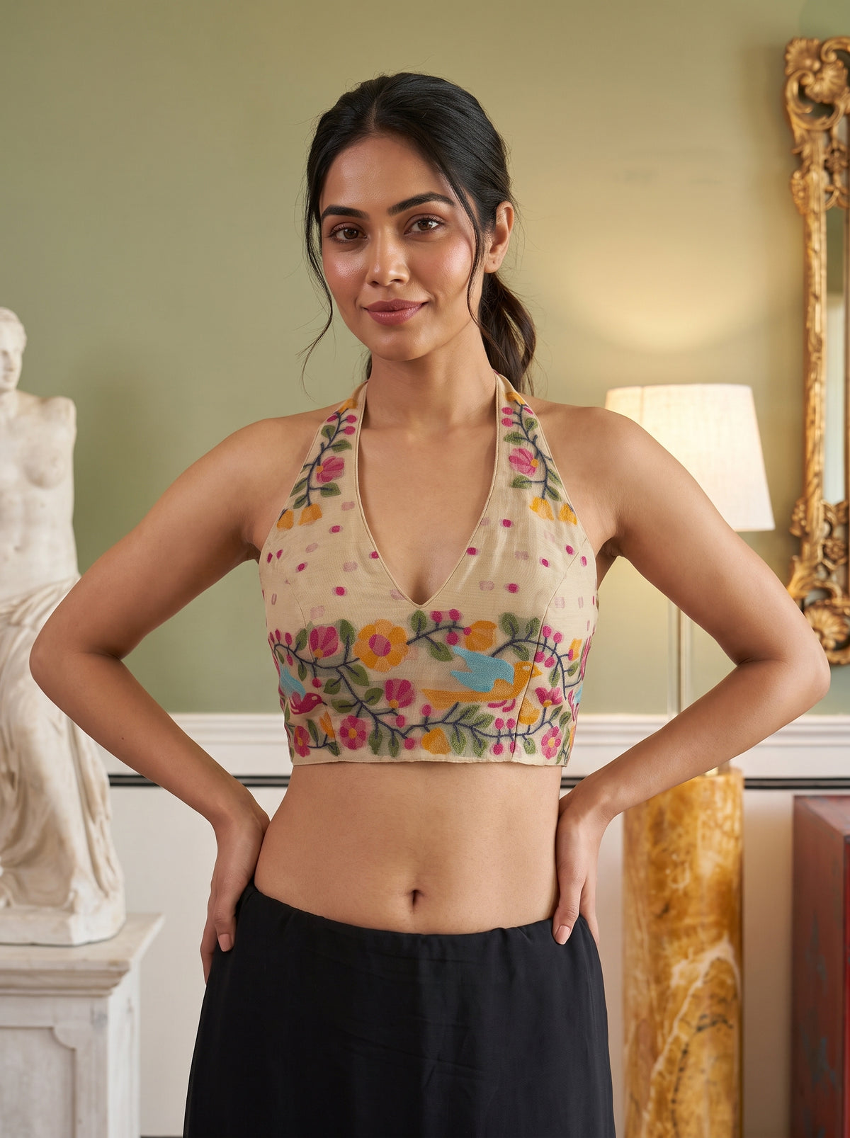 MIMOSA Tussar Banarasi Linen Saree — blouse close-up