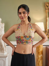 MIMOSA Tussar Banarasi Linen Saree — blouse close-up