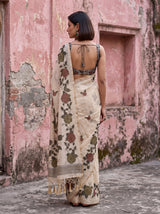 MIMOSA Grey Banarasi Linen Saree — close-up of model's face