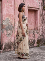 MIMOSA Grey Banarasi Linen Saree — close-up of model's arm