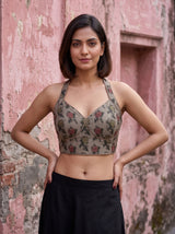 MIMOSA Grey Banarasi Saree — blouse close-up