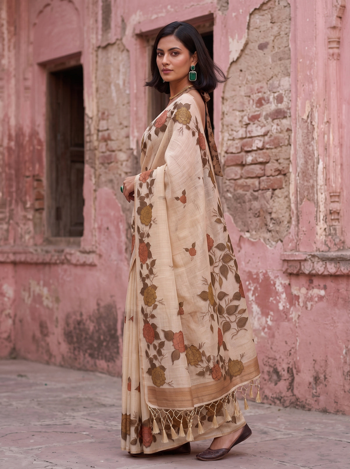 MIMOSA Mehndi Banarasi Saree — pose 9 styling detail