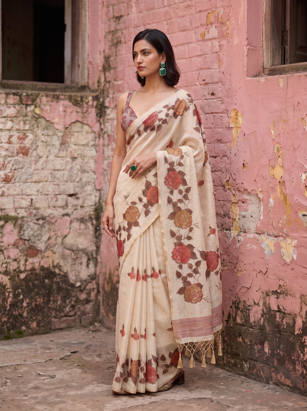 MIMOSA Pink Banarasi Saree — pose 9 styling detail