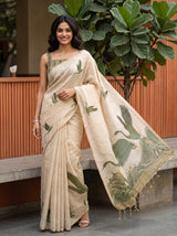 MIMOSA Green Banarasi Saree — front view on mannequin