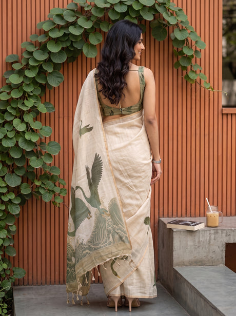 MIMOSA Green Banarasi Saree — pose 2 styling detail