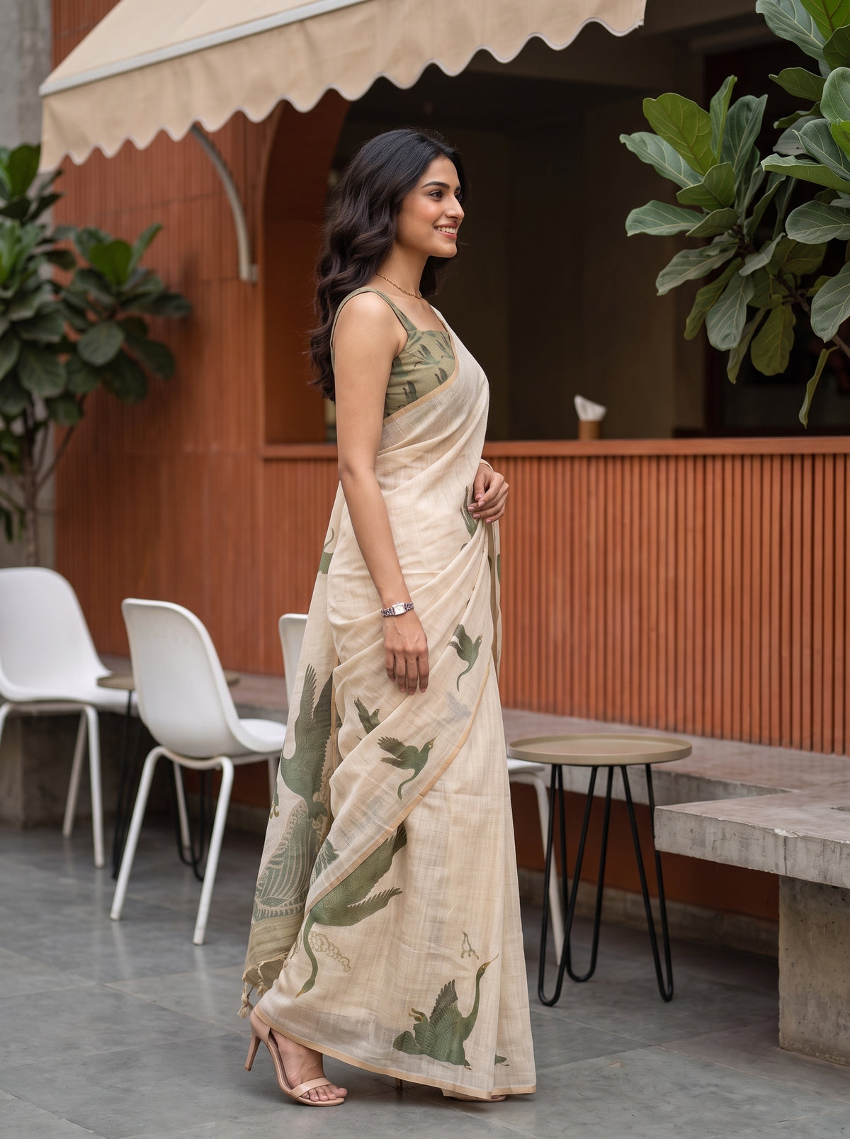 MIMOSA Green Banarasi Saree — pose 3 styling detail