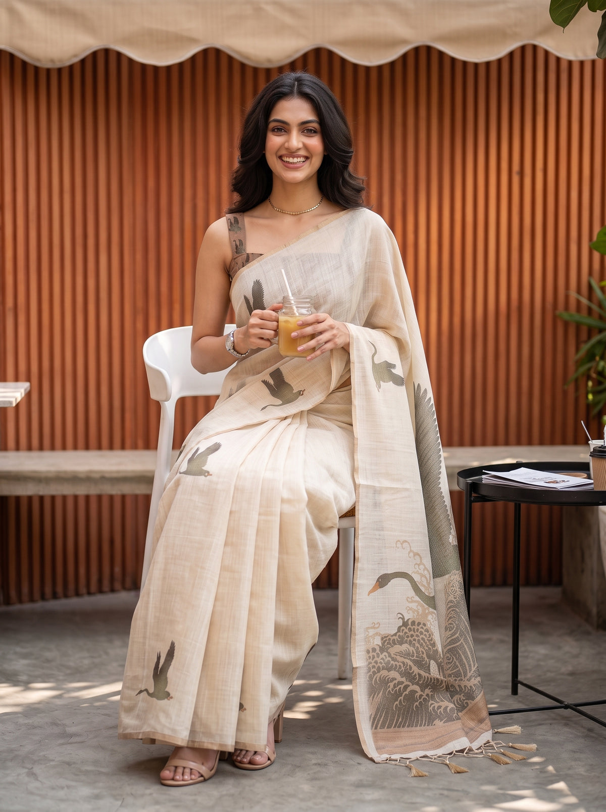 MIMOSA Olive Banarasi Saree — pose 8 styling detail