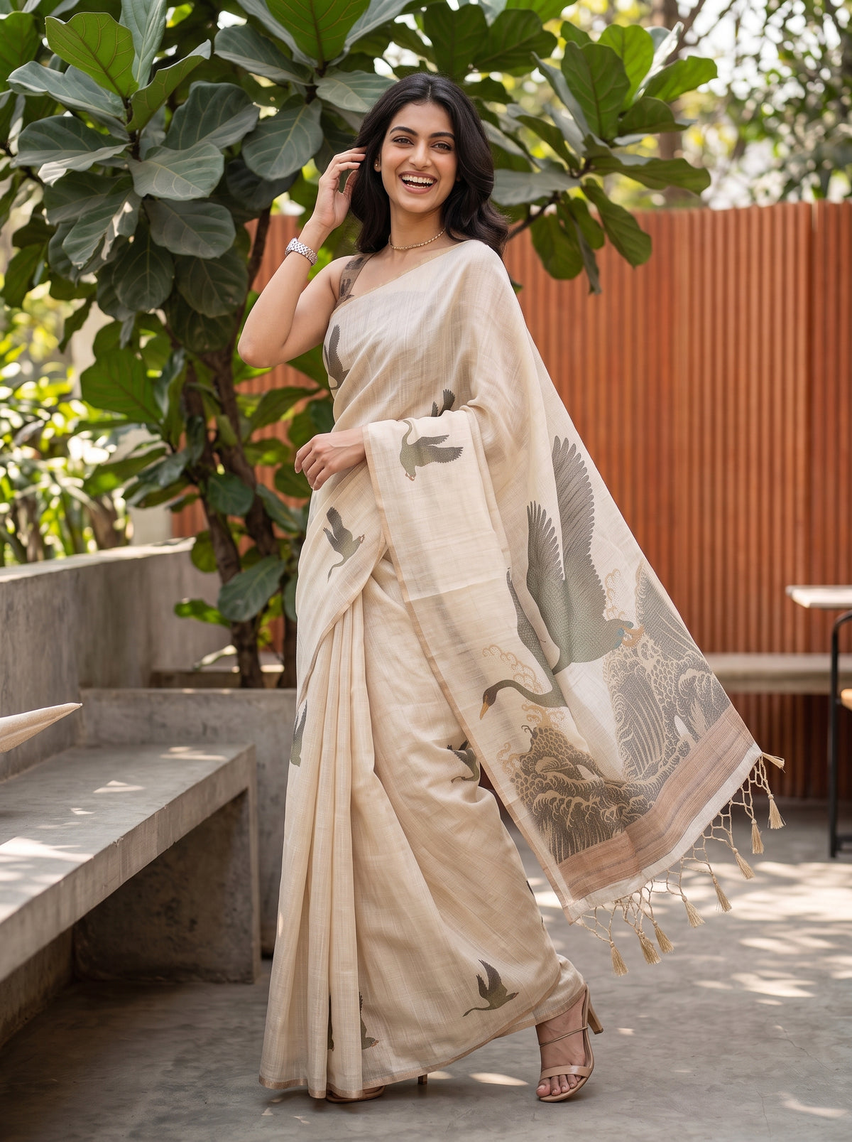 MIMOSA Olive Banarasi Saree — pose 9 styling detail
