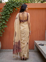 MIMOSA Peach Banarasi Saree — pose 2 styling detail