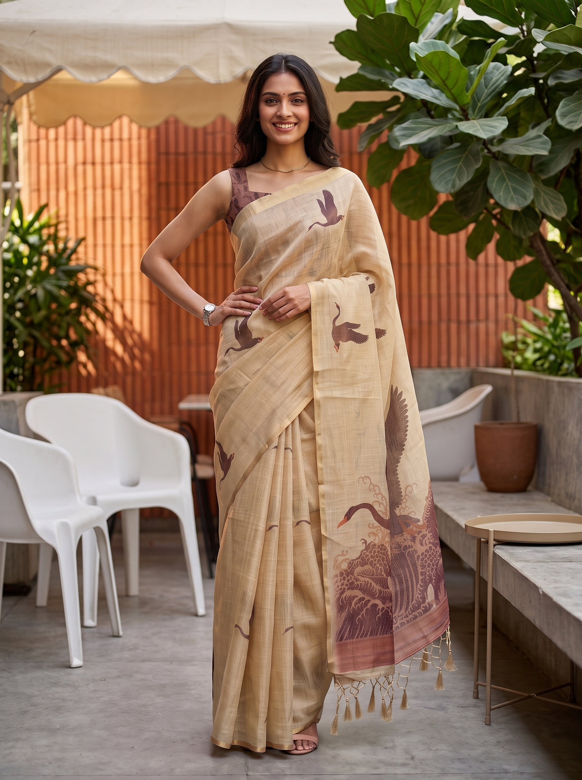 MIMOSA Peach Banarasi Saree — pose 4 styling detail