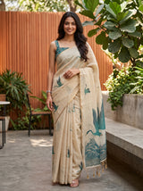 MIMOSA Rama Banarasi Saree — front view on mannequin