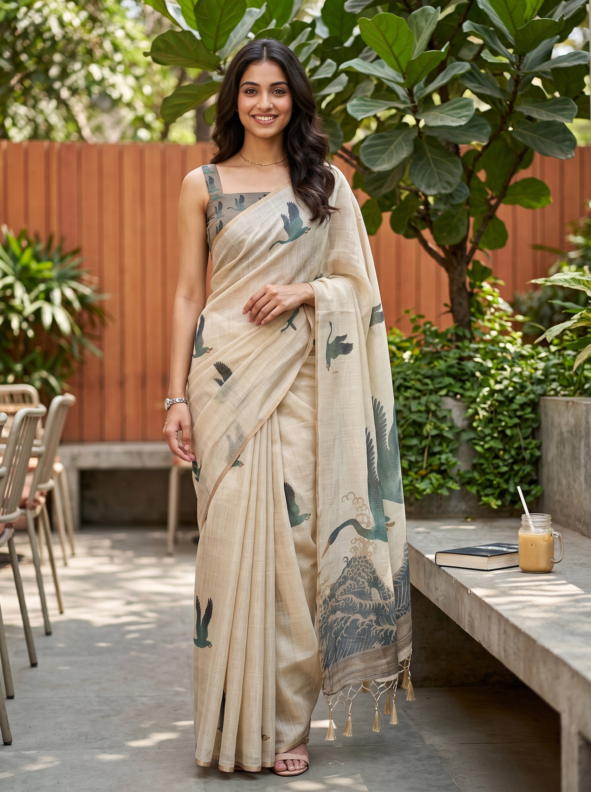 MIMOSA Sapphire Banarasi Saree — front view on mannequin