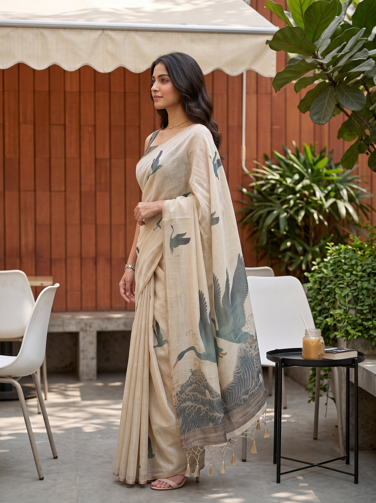 MIMOSA Sapphire Banarasi Saree — pose 3 styling detail