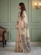 MIMOSA Grey Banarasi Linen Saree — pose 3 styling detail