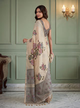 MIMOSA Grey Banarasi Linen Saree — pose 7 styling detail