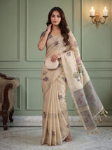 MIMOSA Grey Banarasi Linen Saree — pose 9 styling detail