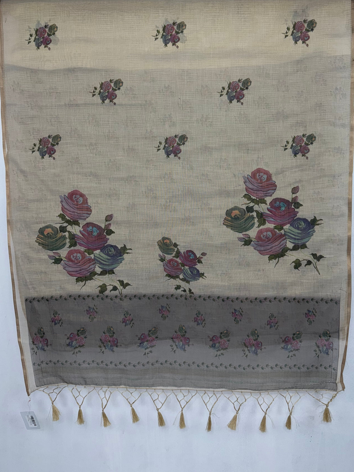MIMOSA Grey Banarasi Linen Saree — pallu and zari work detail
