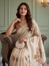MIMOSA Mustard Banarasi Linen Saree — pose 10 styling detail