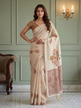 MIMOSA Mustard Banarasi Linen Saree — pose 4 styling detail