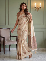 MIMOSA Mustard Banarasi Linen Saree — pose 5 styling detail
