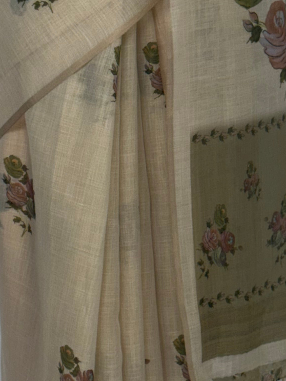 MIMOSA Olive Banarasi Linen Saree — fleets shot full lifestyle