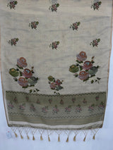 MIMOSA Olive Banarasi Linen Saree — pallu and zari work detail