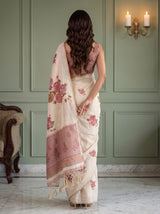 MIMOSA Peach Banarasi Linen Saree — saree shot pallu and body
