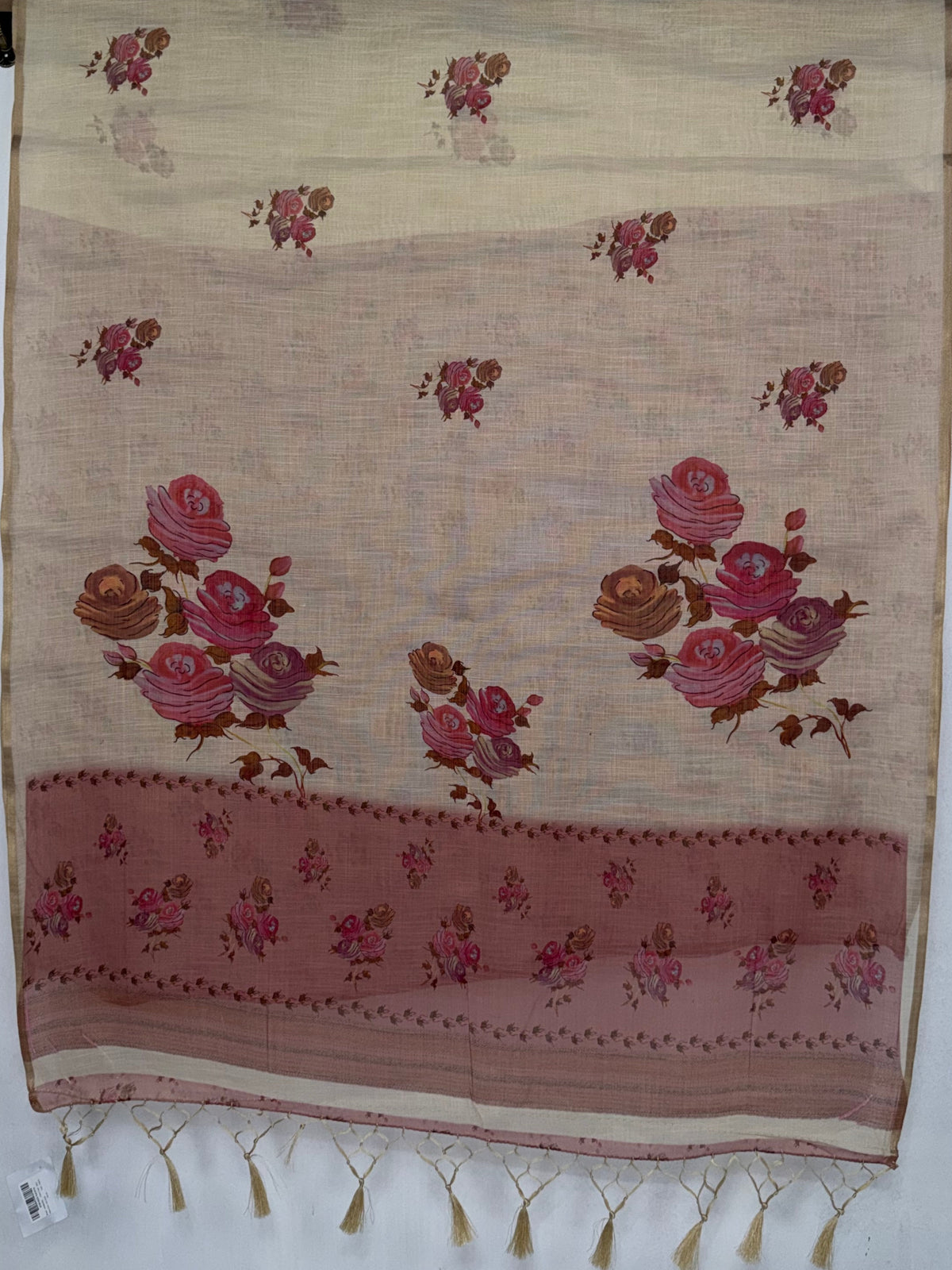 MIMOSA Peach Banarasi Linen Saree — pallu and zari work detail