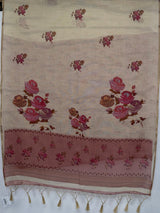 MIMOSA Peach Banarasi Linen Saree — pallu and zari work detail