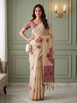MIMOSA Pink Banarasi Linen Saree — pose 4 styling detail