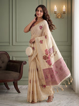 MIMOSA Pink Banarasi Linen Saree — pose 9 styling detail