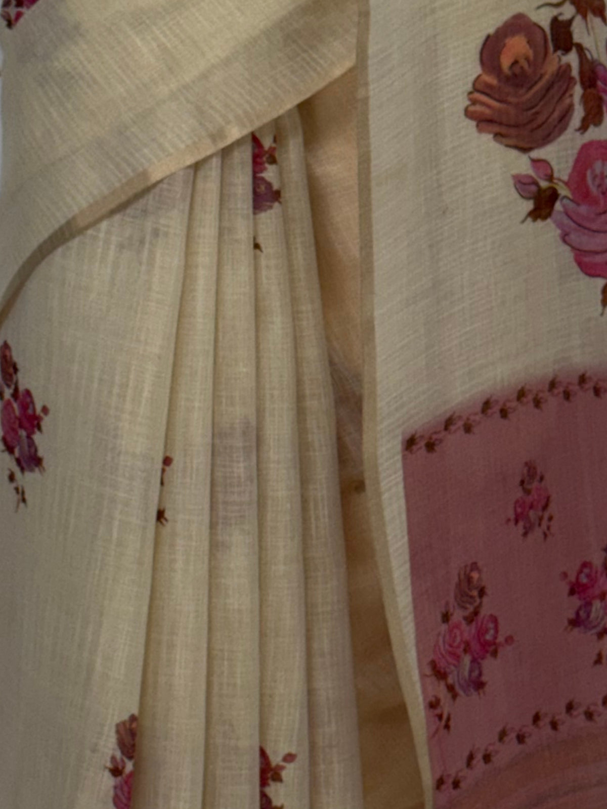 MIMOSA Pink Banarasi Linen Saree — fleets shot full lifestyle