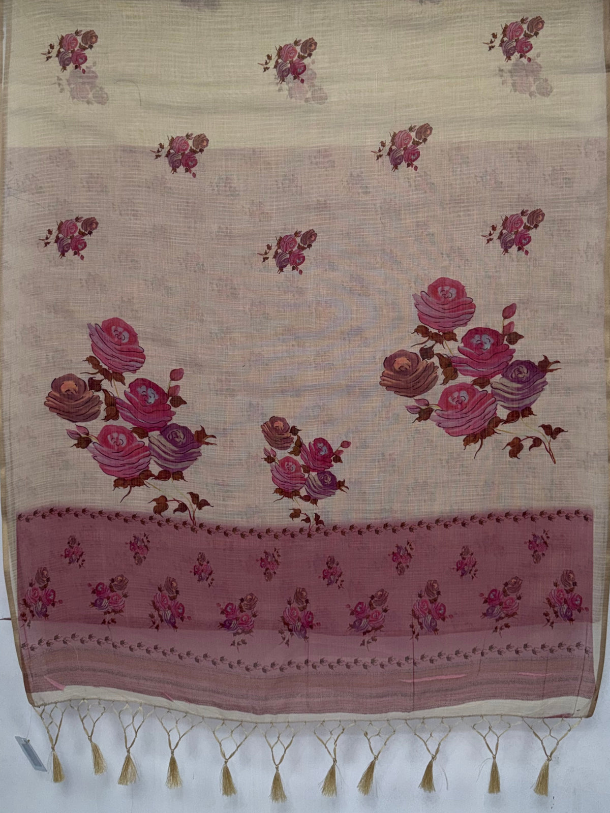 MIMOSA Pink Banarasi Linen Saree — pallu and zari work detail