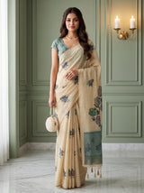 MIMOSA Sapphire Banarasi Linen Saree — AI Model lifestyle pose