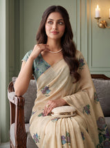 MIMOSA Sapphire Banarasi Linen Saree — pose 10 styling detail