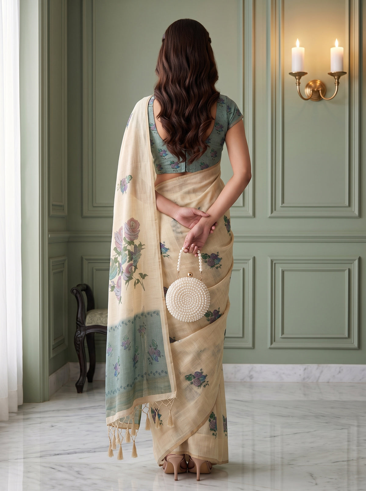 MIMOSA Sapphire Banarasi Linen Saree — saree shot pallu and body
