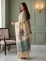 MIMOSA Sapphire Banarasi Linen Saree — pose 7 styling detail